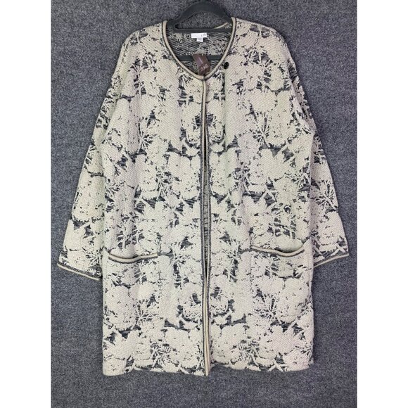 NWT J. Jill Oatmeal HM Womens Floral Knit Cardigan Jacket Beige & Gray M Petite - Picture 1 of 14